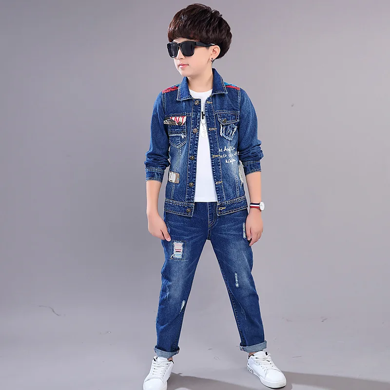 2pcs Boys Outerwear &amp Jeans Clothing Set Boy Denim Jacket Pants for 5 6 7 8 9 10 12 Year Old 2022 Kid Clothes 185006 | Детская одежда