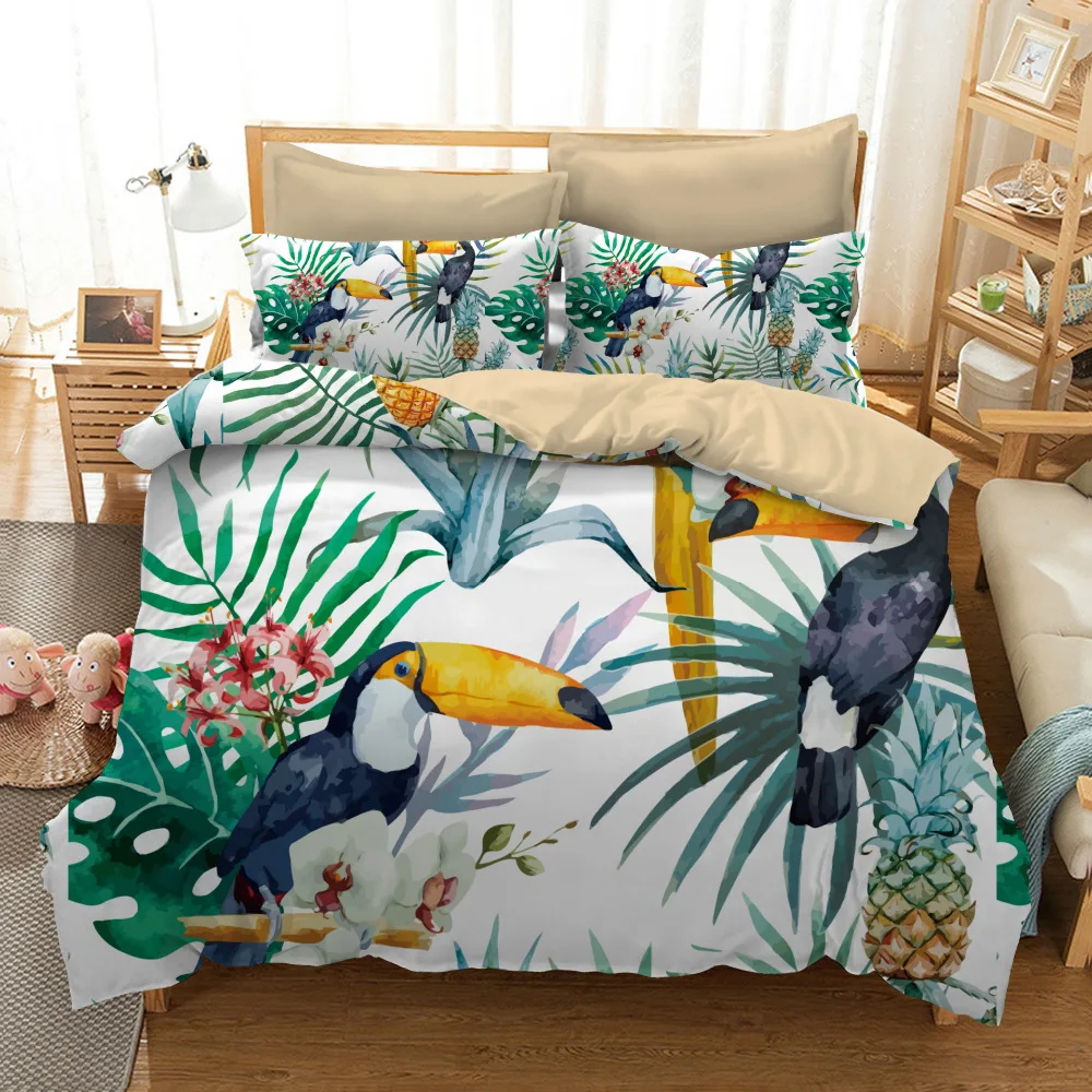 

Pineapple and Bird Print Bedding Set Singe Double Queen California King Size Duvet Cover with Pillowcase American style