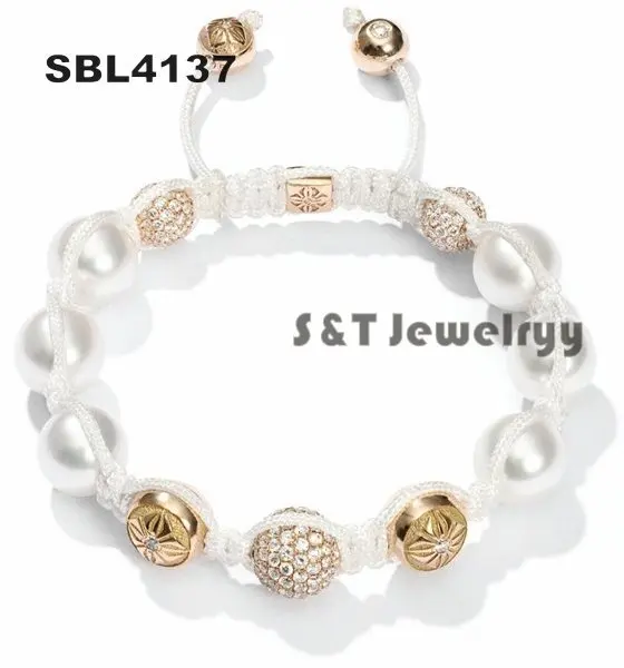 shamballa jewelry fashion pearl Bangle for women with gold beads and crystal balls Pearl Shambala Bracelets Jewelry SBL4137 | Украшения и