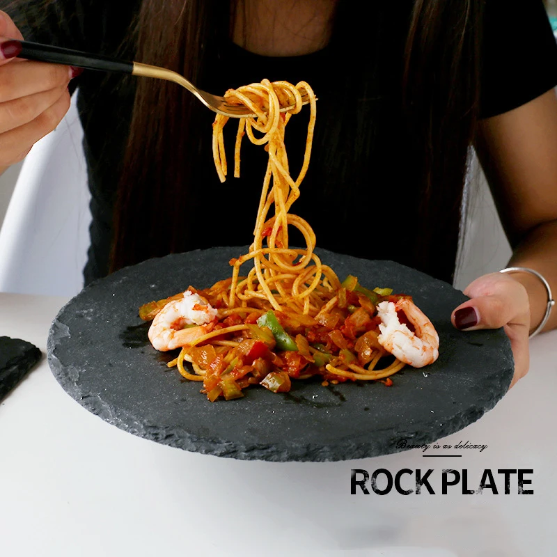 Unibird 1Pc Natural Stone Plates Dishes Slate Dinner Tray for Food fruteira Rectangular/Round Solid Sushi Steak BBQ Plates