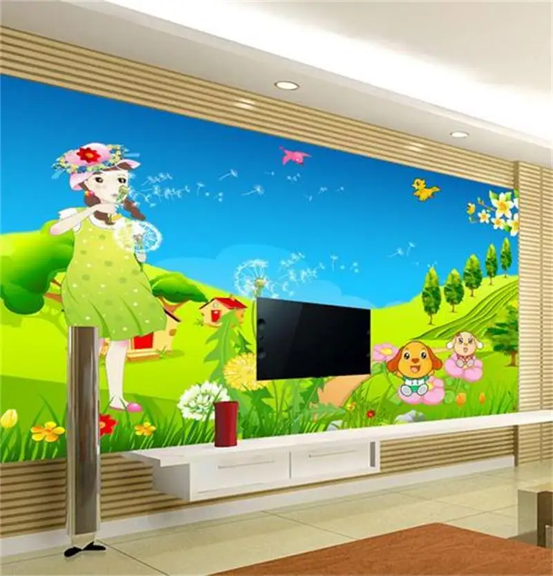 3d обои на заказ фотообои для гостиной Луг река пейзаж живопись Диван ТВ Фон