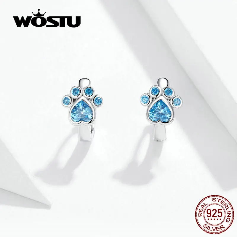 Женские серьги кольца WOSTU из 100% стерлингового серебра 925 пробы с голубым