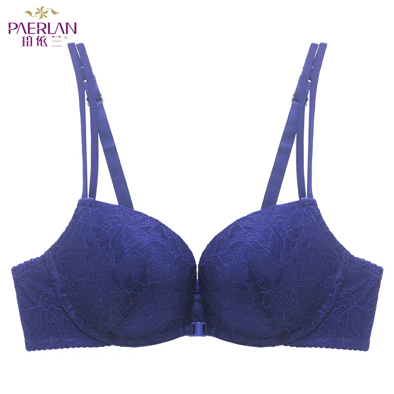 navy blue PAERLAN, нижнее белье, бюстгальтер, пуш-ап, сексуальный бюстгальтер, застежка спереди, плотная чашка, летняя, кружевная, удобная, без косточек, для женщин, с регулируемыми лямками, цельный - Цвет: navy blue