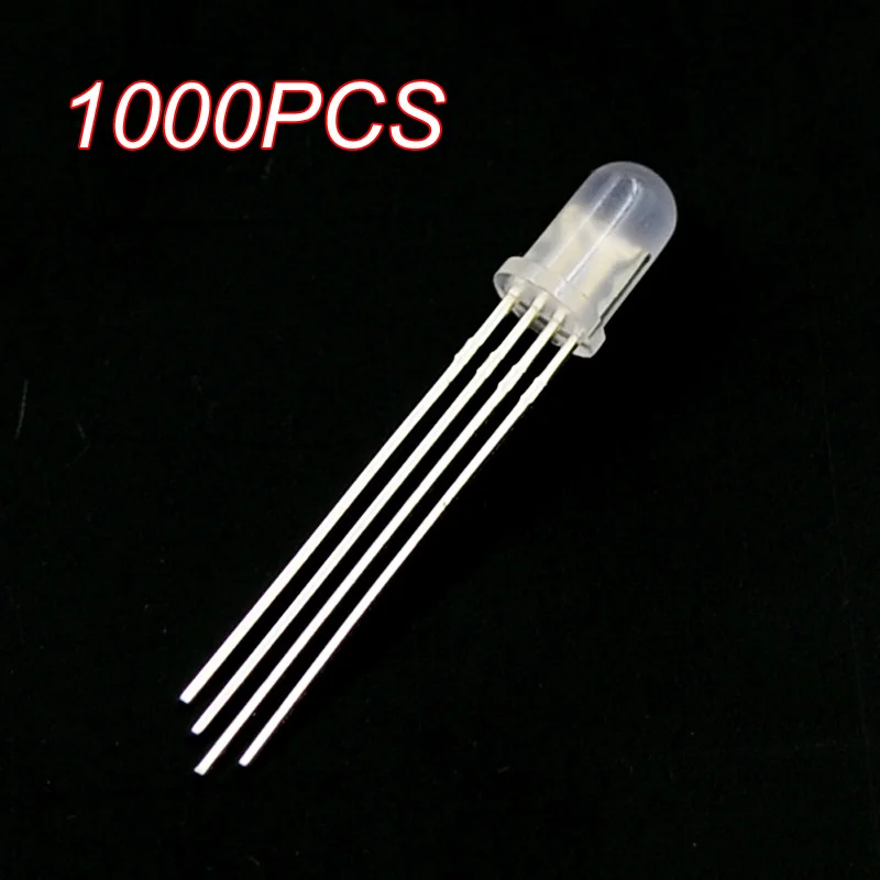 

Free shipping 1000pcs/lot 5mm RGB LED Common Anode 4 Pins Tri-Color Emitting Diodes f5 RGB Diffused