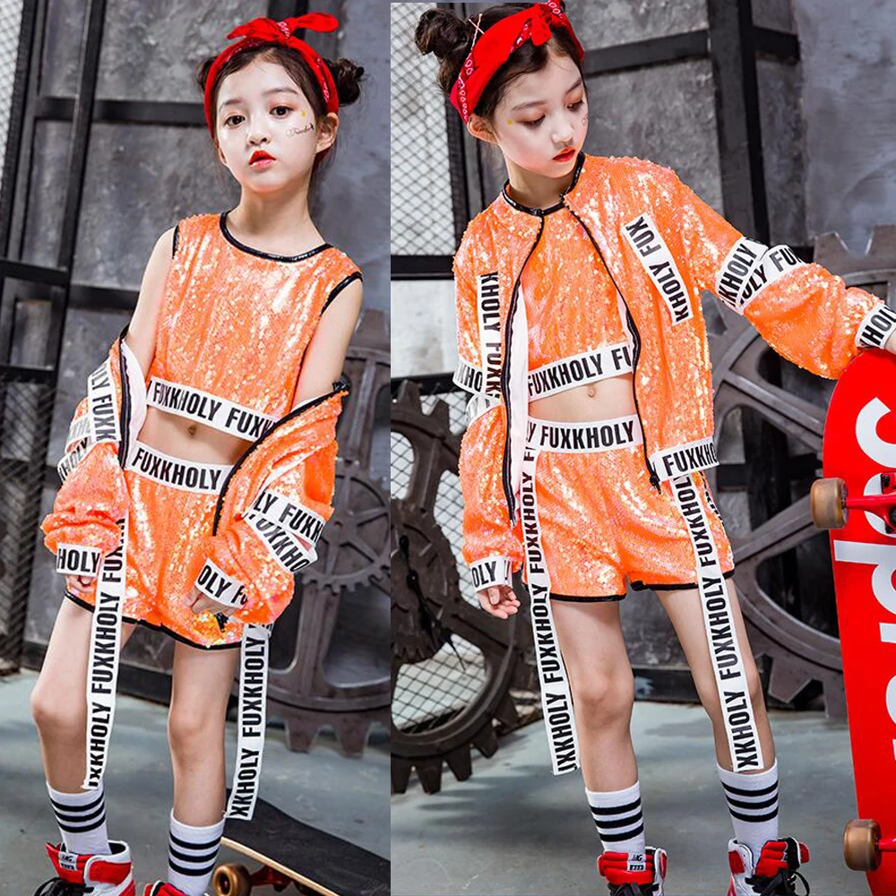 3 шт./компл. танцевальный костюм для девочек в стиле джаз хип хоп с блестками