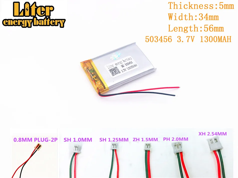 

Liter energy battery 3.7V 1300mAh 503456 plug Lithium Polymer Rechargeable Battery For MP3 MP4 MP5 Lithium polymer battery