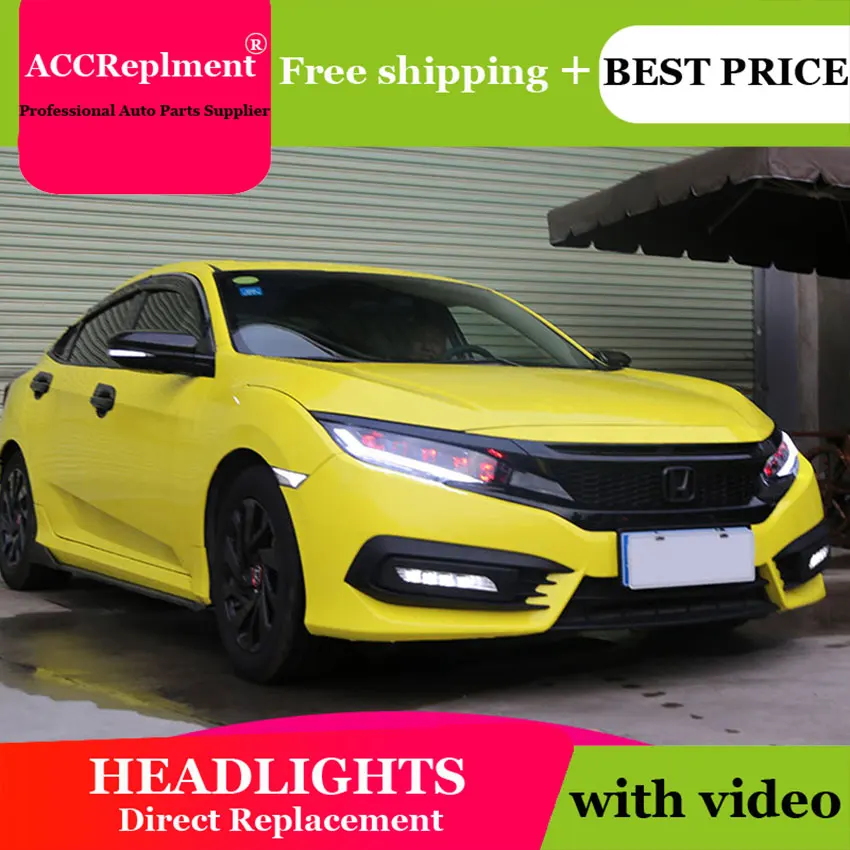 Auto Lighting Style LED Head Lamp for Honda Civic led headlights 2016-2019 signal angel eye drl H7 hid Bi-Xenon Lens low beam | Автомобили