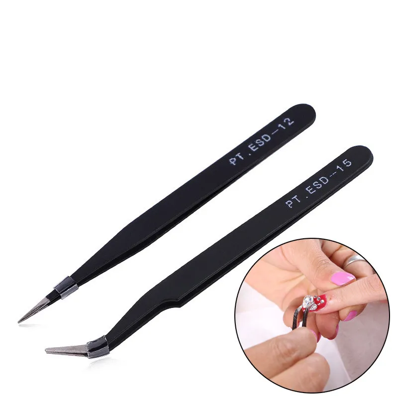 2 шт./компл. локоть и Прямой пинцет для ногтей клип кусачки маникюра со стразами