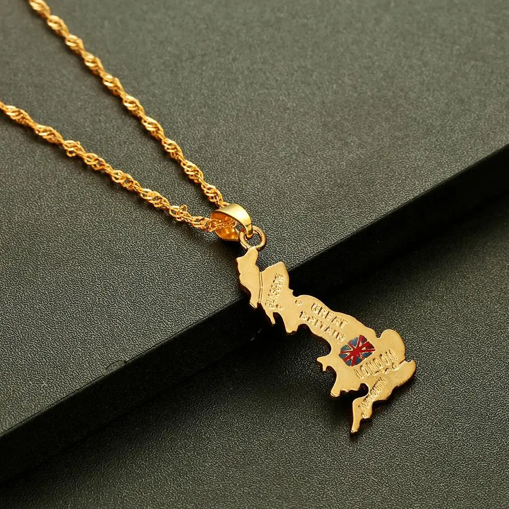 Chereda United Kingdom Map Pendant Necklace For Women Men Vintage Belgium Hip Hop Africa Chain Necklaces Choker | Украшения и
