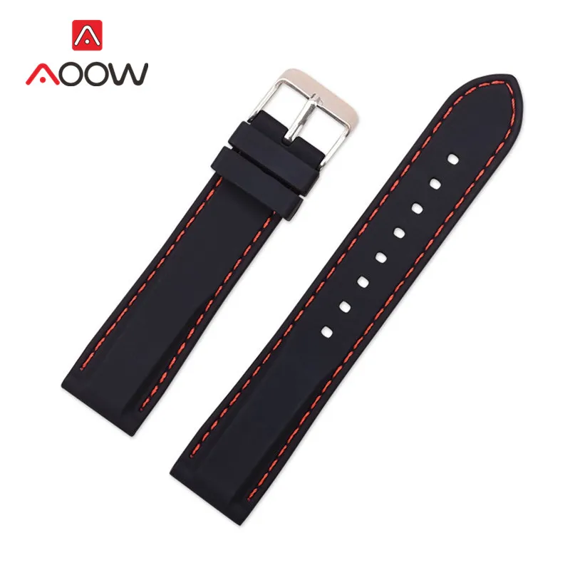Спортивный силиконовый ремешок 16, 18 мм, 20 мм, 22 мм, 24 мм для samsung Galaxy Watch Active gear S3 Amazfit bip, водонепроницаемый резиновый браслет - Цвет ремешка: Black red line
