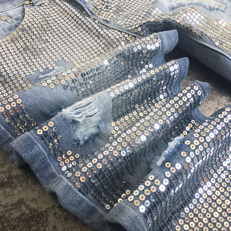 Женщины Witsources свободные модные джинсы с блестками вышивкой рваные повседневные