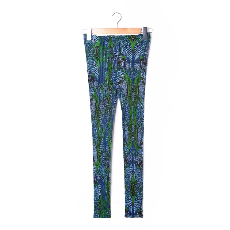 pleated print basic trousers elastic pencil pants pressure pleated skinny pants fold pants