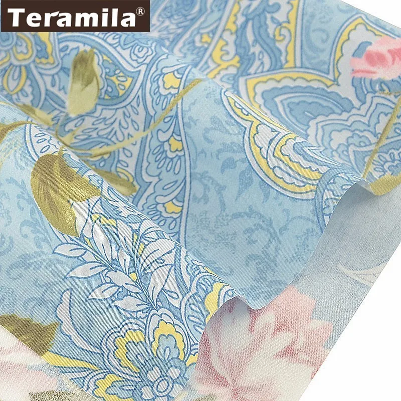 Teramila 100% хлопок шитье саржевая ткань цветы золотой метр сделай сам голубая для