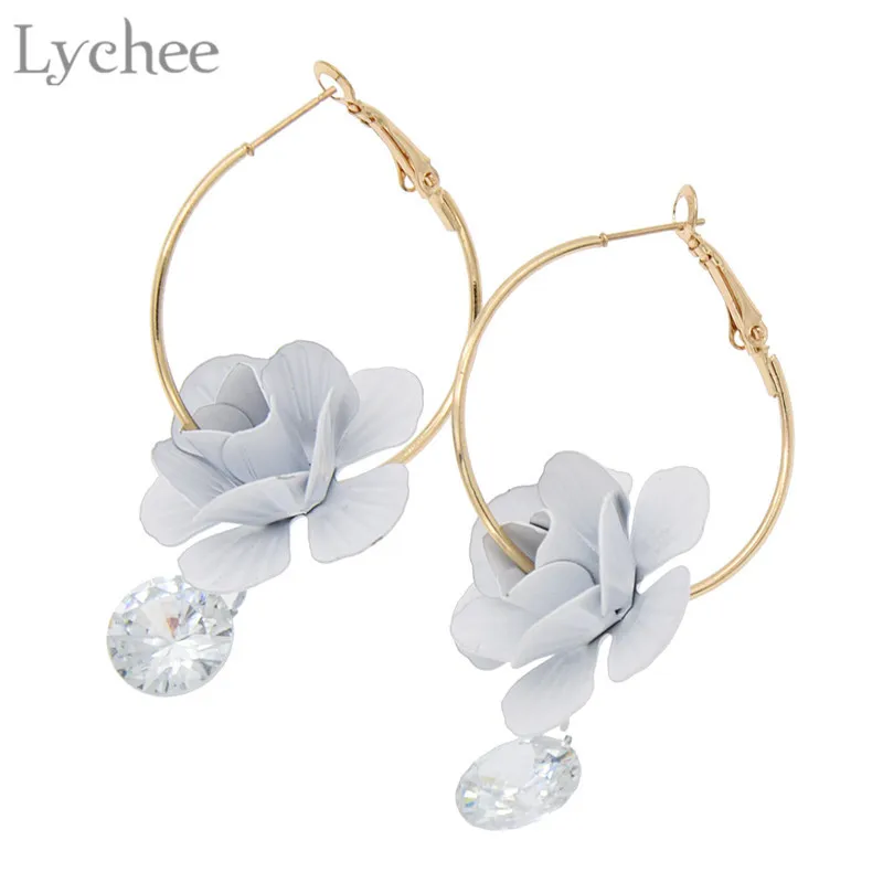 Lychee 3D цветочный кулон стразы серьги золотой цвет металлический кристалл для