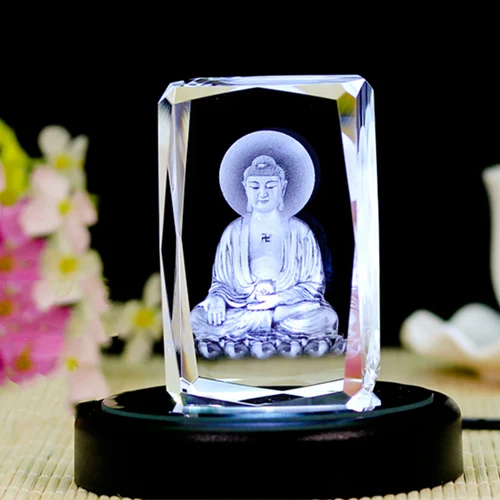 With Light Base Sakyamuni Будда K9 хрустальный лазер 3D внутренняя статуя скульптура Внутренняя гравировка статуэтки миниатюрные хрустальные поделки домашний декор - Цвет: With Light Base
