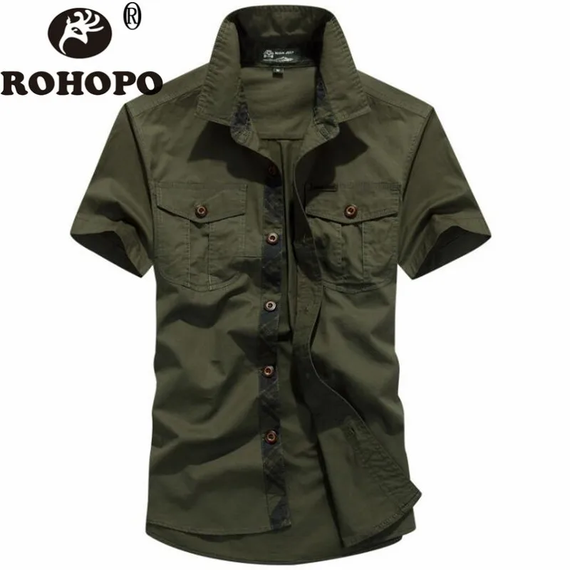 100% натуральная хлопковая армейская зеленая рубашка с короткими рукавами для