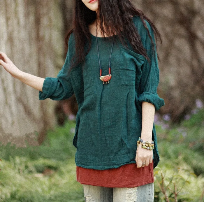 Новинка 2016 женская блузка из хлопка и льна в литературном стиле весенние