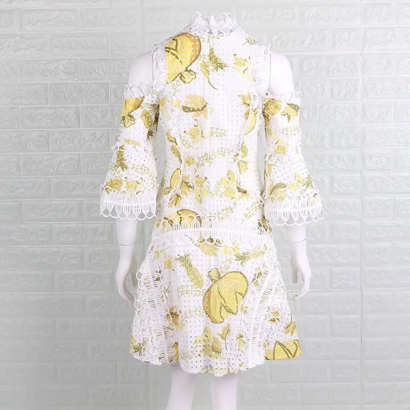 

Top Quality Lace Dress Women Celebrity Sexy Flare Sleeve Night Club Fashion Yellow Bodycon Evening Party Dresses Summer Dress