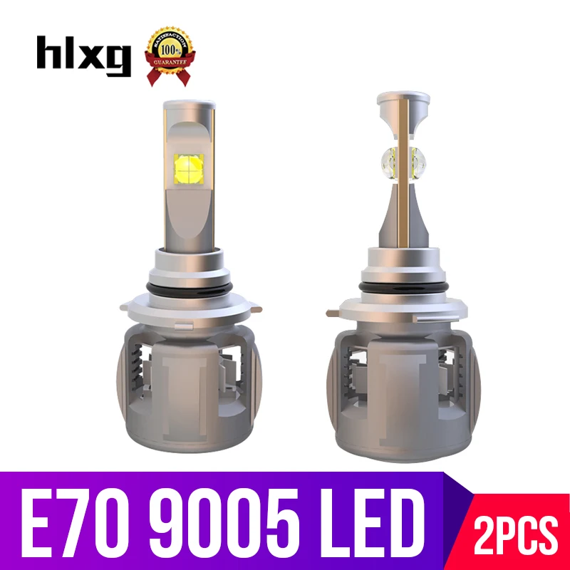 HLXG 2 шт. 9005 HB3 Светодиодные линзы для автомобильных фар Комплект ламп E70 чипов 6000 К