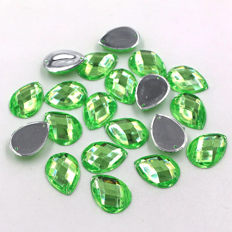 Light green 50 шт. 8X13/10X14/13X18/18X25 мм Каплевидная форма Высокое качество Акриловые пришивные стразы с отверстиями diy/аксессуары для одежды - Цвет: Light green