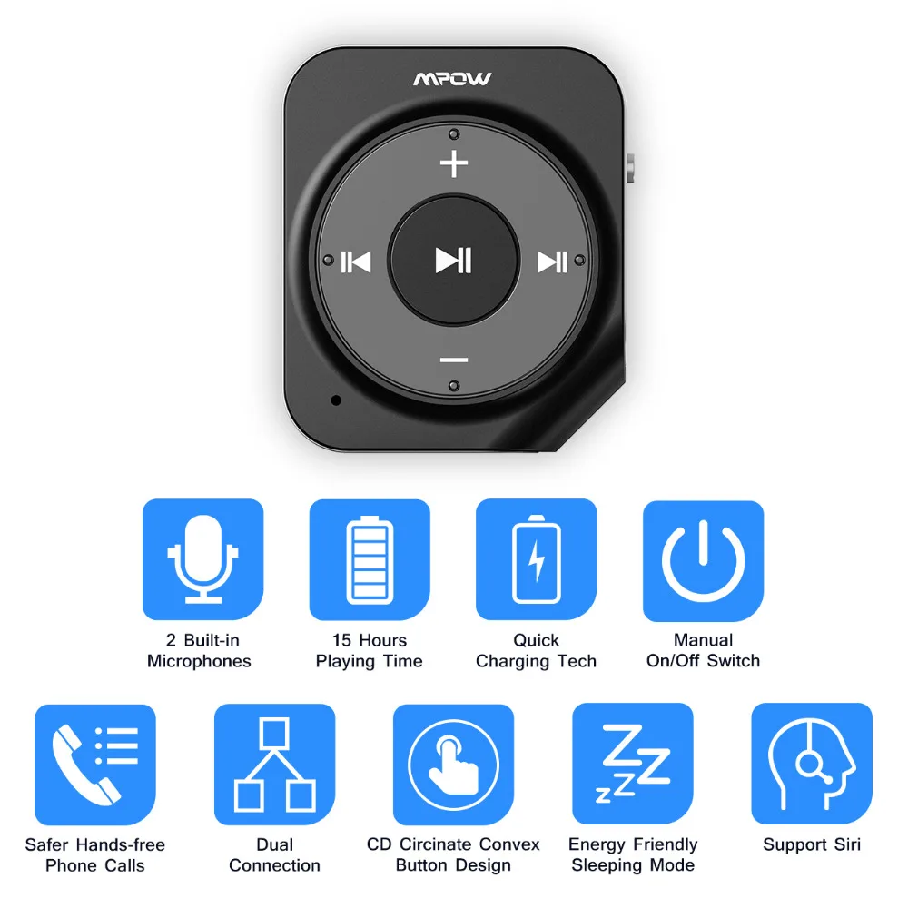 Автомобильный аудиоадаптер Mpow Bluetooth V4.1 встроенный 2 микрофона время