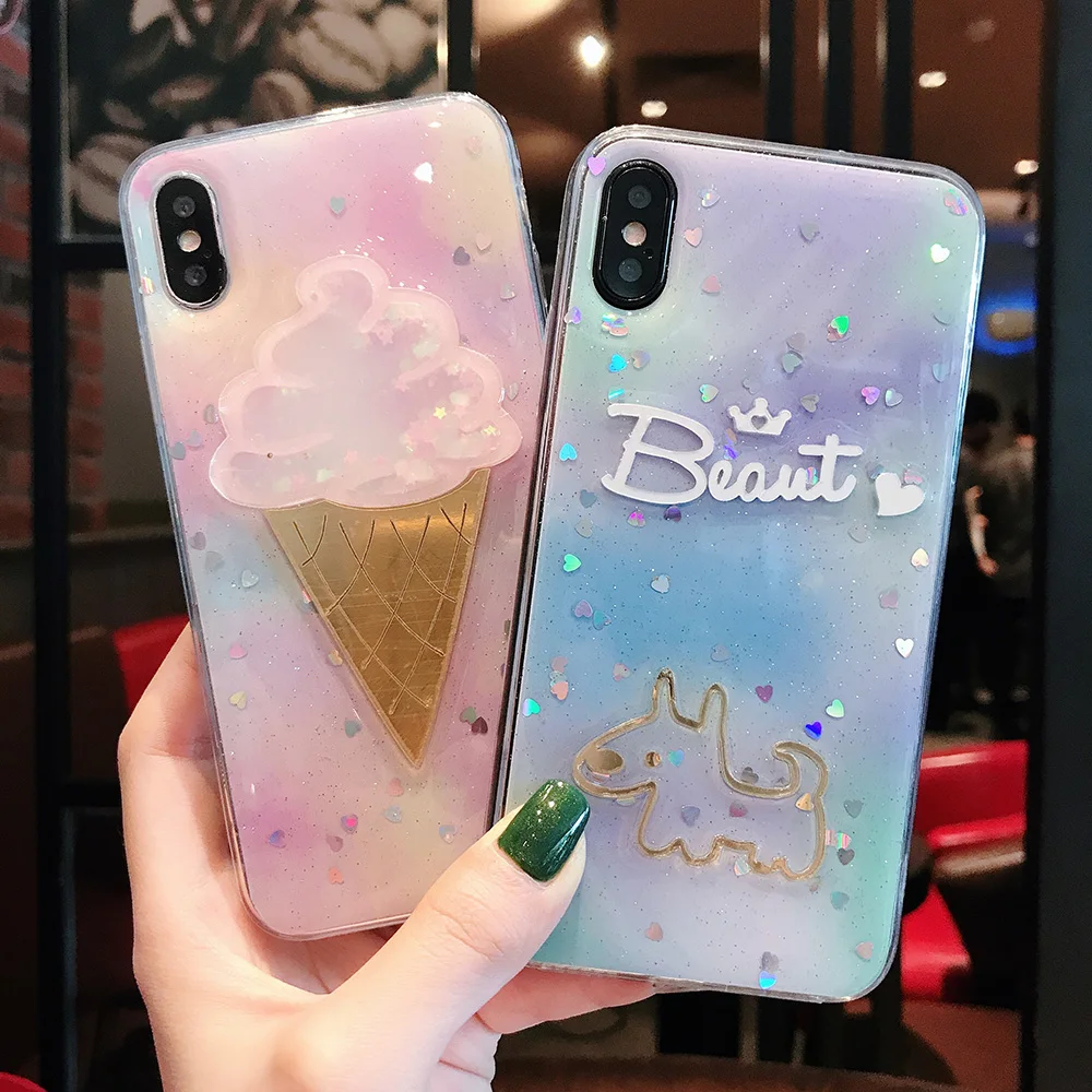 Милый мультяшный 3D чехол для iPhone X XS Max XR силиконовый Радужный блестящий 6 6S 8 7 Plus |