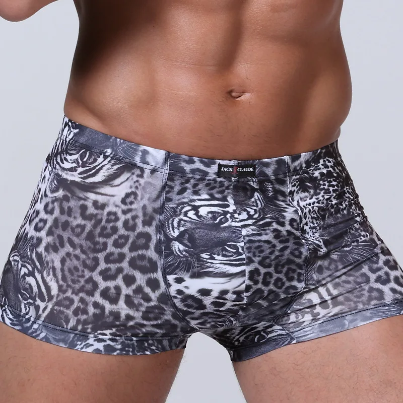 Трусы-боксеры мужские с леопардовым принтом тигра модное нижнее белье из вискозы