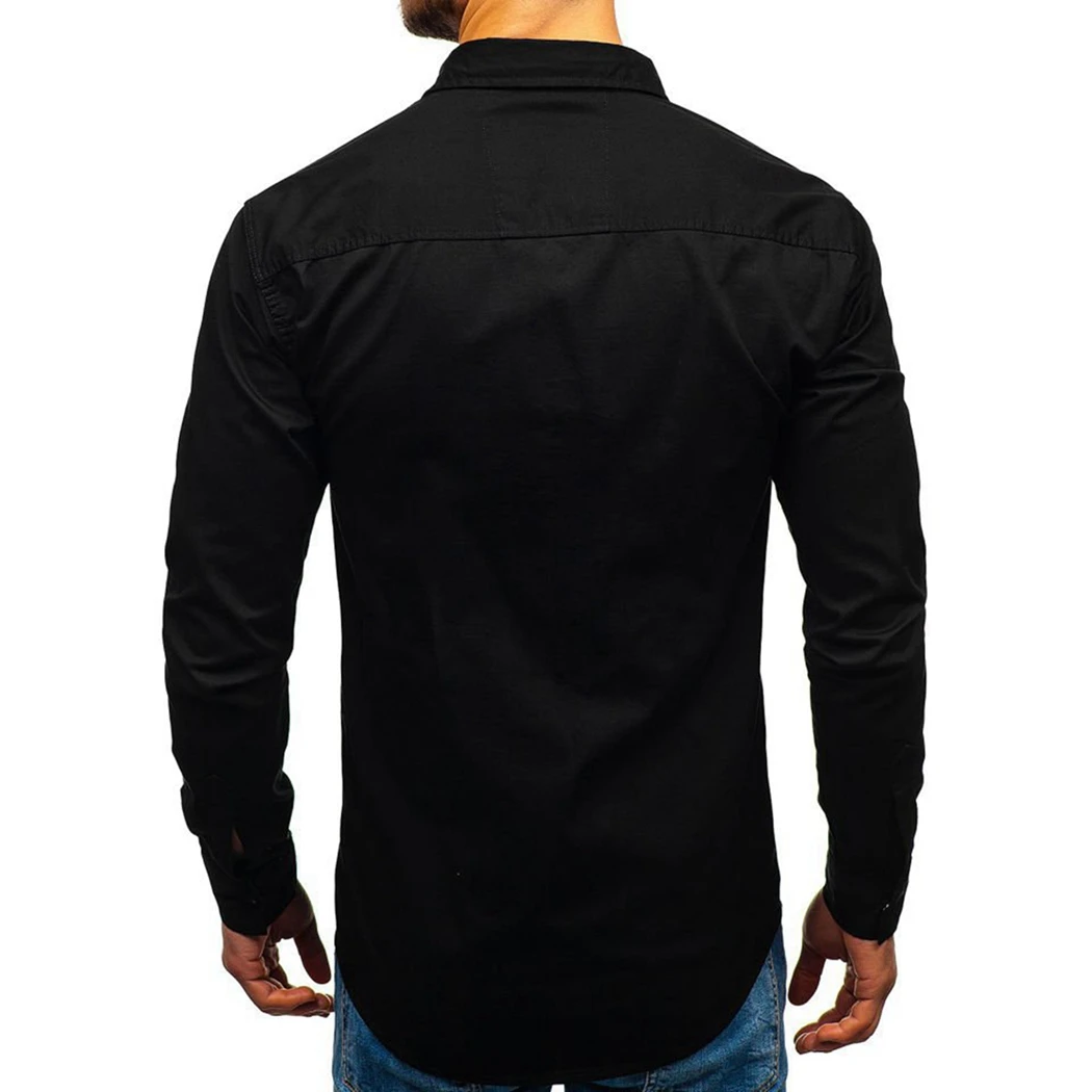 Plus Size Casual Men Pockets Shirt New Fashion Long Sleeve Solid Shirts Spring Autumn Vintage Army Green Military Shirt