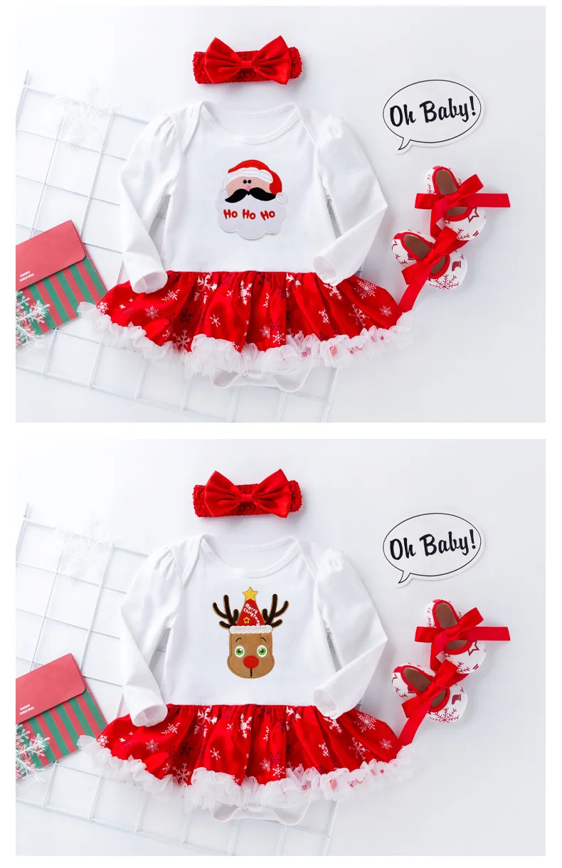 My First Christmas/Новогодняя Подарочная Одежда для девочек, костюм из 3 предметов, платья-пачки высокого качества с длинными рукавами вечерние осенние платья для новорожденных