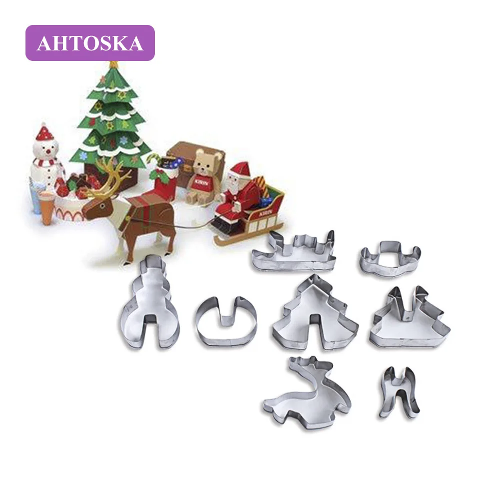 AHTOSKA 8 Шт./компл. 3D Рождество Стереоскопического Печенья Торта Плесень Нержавеюще Стали Инструменты Для Выпечки И Приготовления Десерта