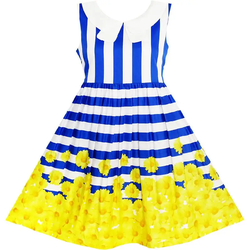 Sunny Fashion платья для девочек платье Галстук-бабочка Сердце Рукавов Синий Хлопок 2019