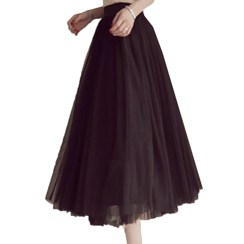Женская длинная фатиновая юбка плиссированная пачка средней длины с высокой