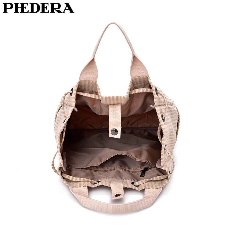 PHEDERA Новый многоцелевой женский рюкзак Оксфорд Модный Полосатый на плечо бежевый
