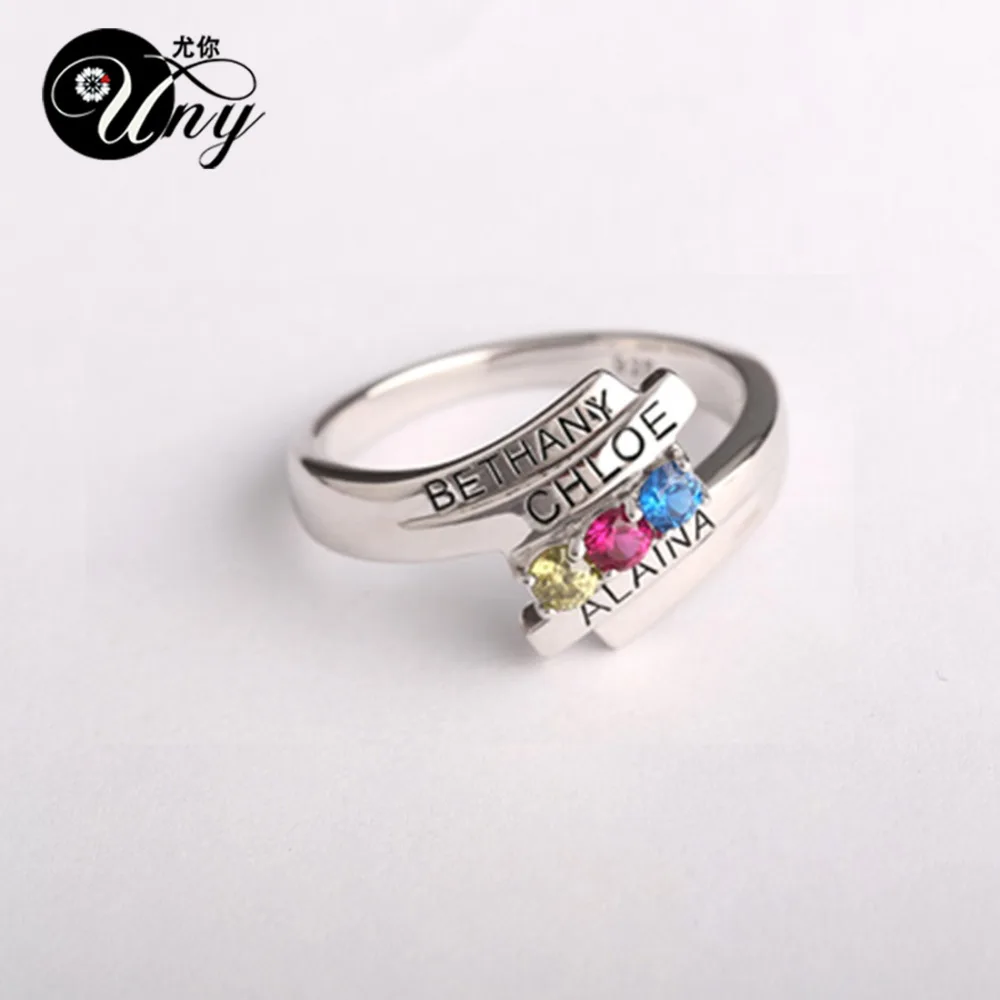 Продажа UNY Ring Personalized Anniversary Gifts Rings Love Custom DIY Birthstone Ring 925 Sterling Silver Engrave Heirloom Promise Rings