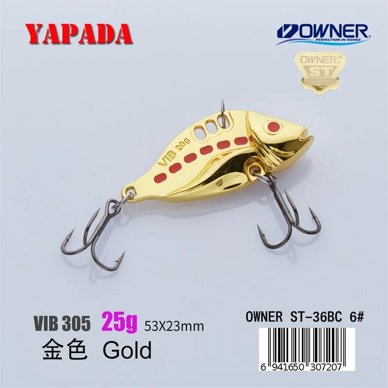 Gold 25g YAPADA VIB 305 шесть точек 20 г/25 г владелец тройной крючок 50-53 мм перо многоцветный цинковый сплав Металл VIB рыболовные приманки бас - Цвет: Gold 25g
