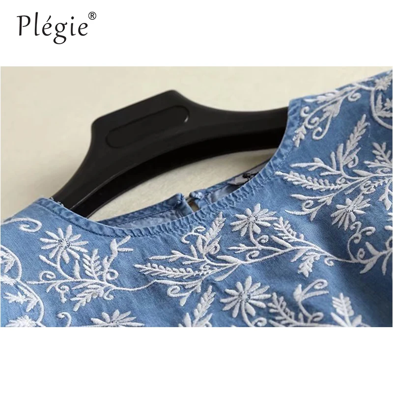 Летнее джинсовое платье Plegie из тенсела женское мягкое рубашка с вышивкой и