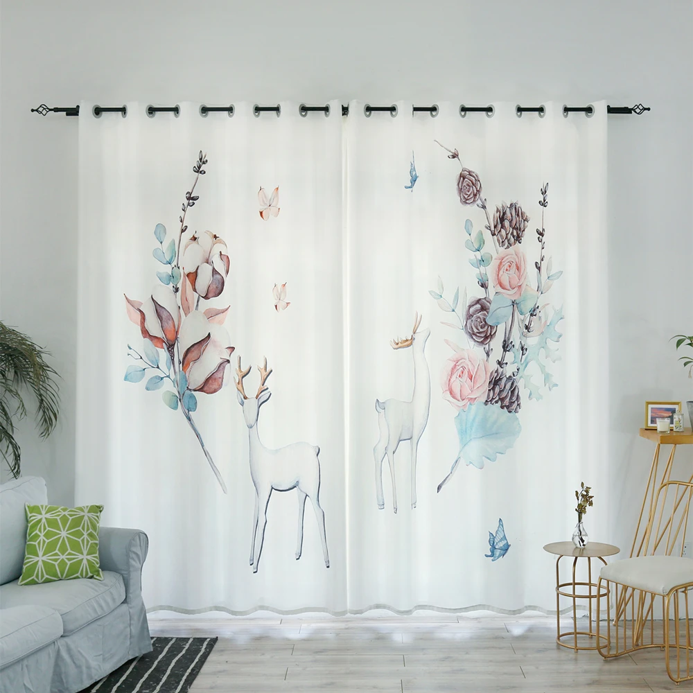 Современные затемненные занавески 3d с розами зелеными растительными листьями