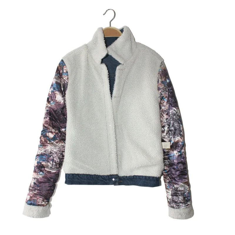 Женская джинсовая куртка из овечьей шерсти с 4 карманами и длинными рукавами |