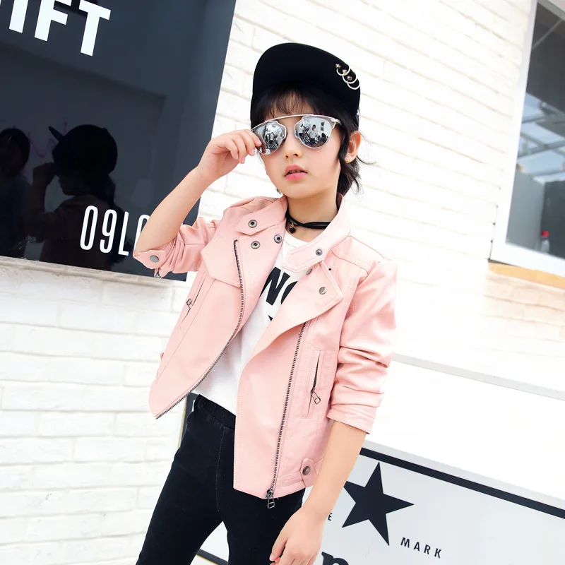 Куртка из искусственной кожи для девочек черное красное розовое мягкое пальто