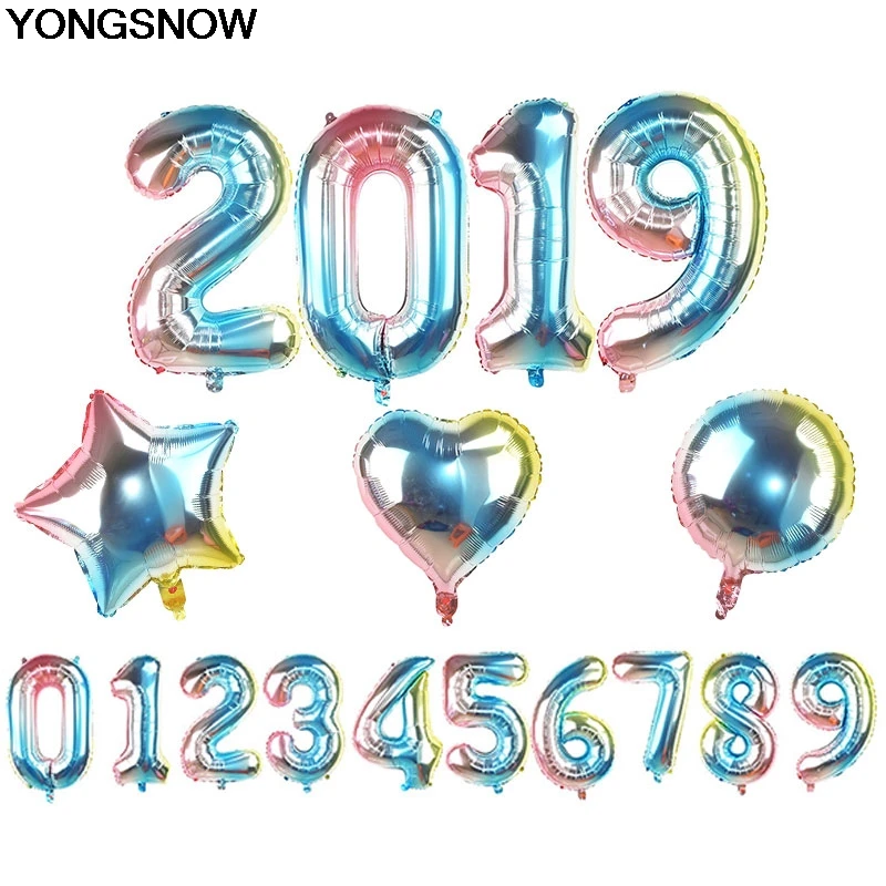 YONGSNOW цветной Радужный фольгированный шар в виде звезды сердца круглых цифр для