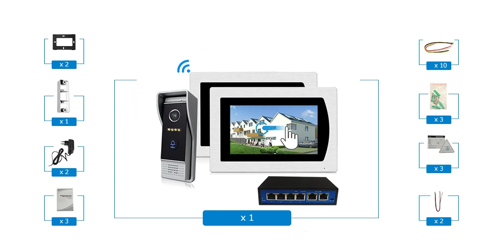 7 ''сенсорный экран wifi IP видео телефон двери видеодомофон дверной звонок квартира система контроля доступа Обнаружение движения Android/iOS