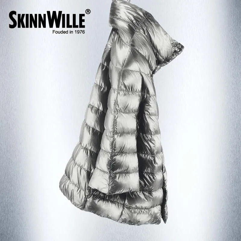 Skinnwille пуховик зимний женский пальто пуховик бренд одежды Зимняя Одежда Модный Женский Пуховик Утолщенние Сохраняющее Тепло пуховик женский - Цвет: 25silvery
