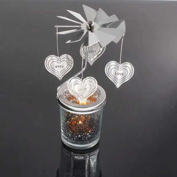 Love Heart-Silver Романтический вращающийся подсвечник, чайный светильник, подсвечник, металлический чайный светильник, держатели, карусель, для дома, вечерние, Декор, подарок - Цвет: Love Heart-Silver