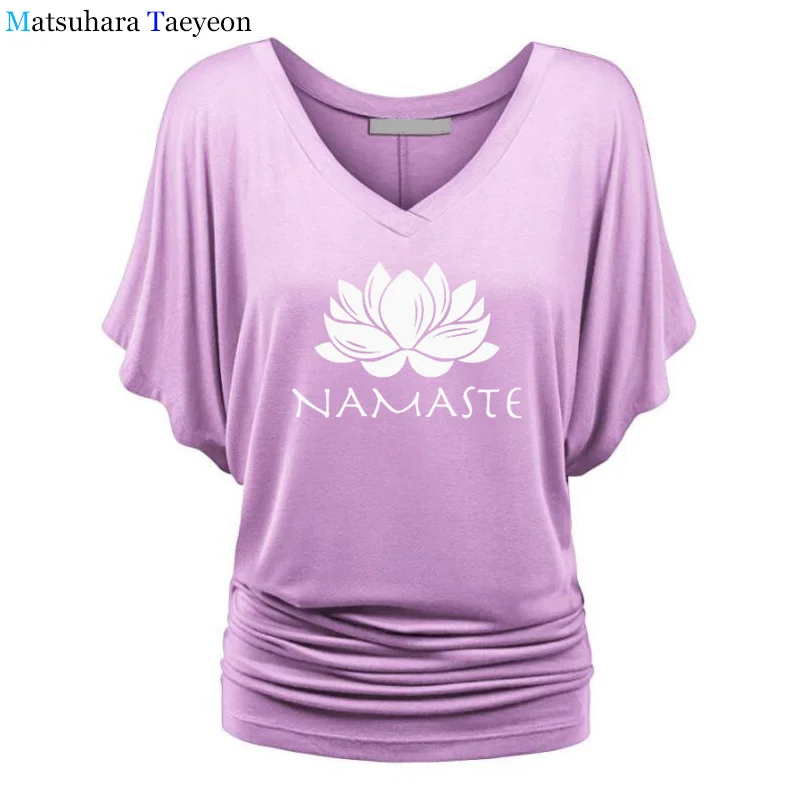 Модная женская одежда, футболка с принтом Namaste, женская футболка с рукавом «летучая мышь», женские топы, одежда, футболка, брендовая одежда для девочек - Цвет: 20
