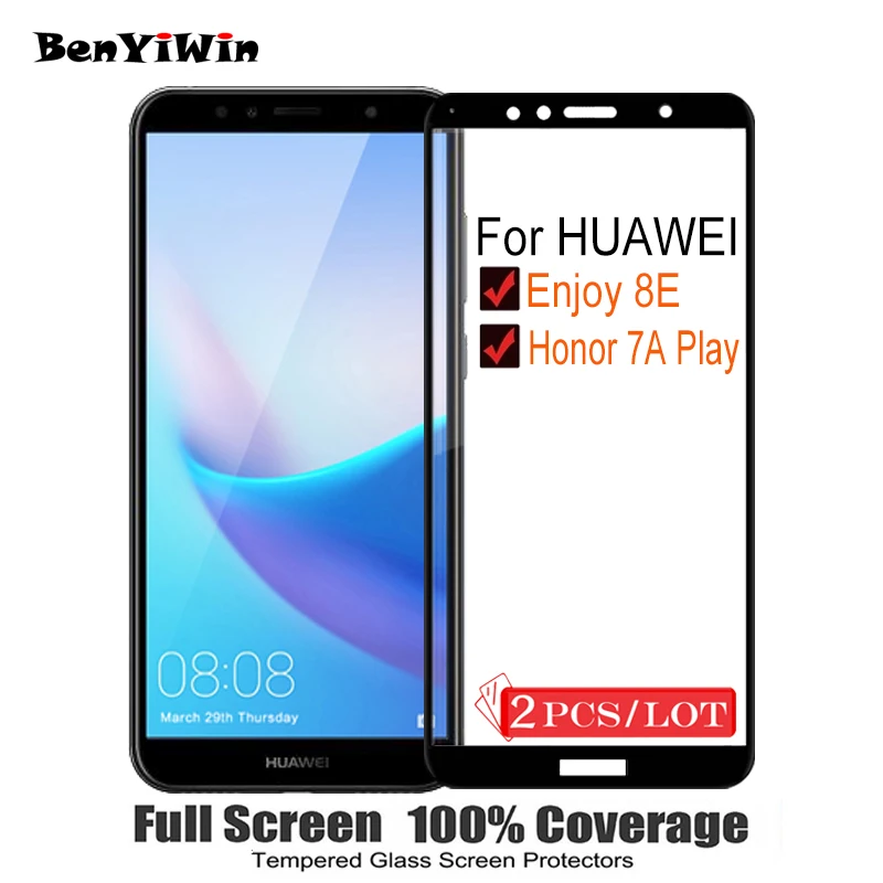 2 шт. 100% оригинальное закаленное стекло с полным покрытием для Huawei Enjoy 8E защита