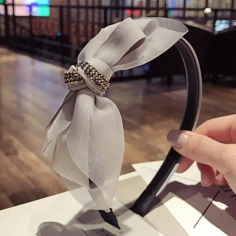 Женские аксессуары для волос с бантом и повязка на голову в виде кристаллов сбоку