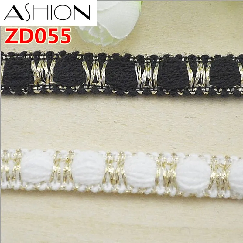 Width 13mm black white and gold polyester braided lash Crochet ribbon lace trim ZD055 | Дом и сад