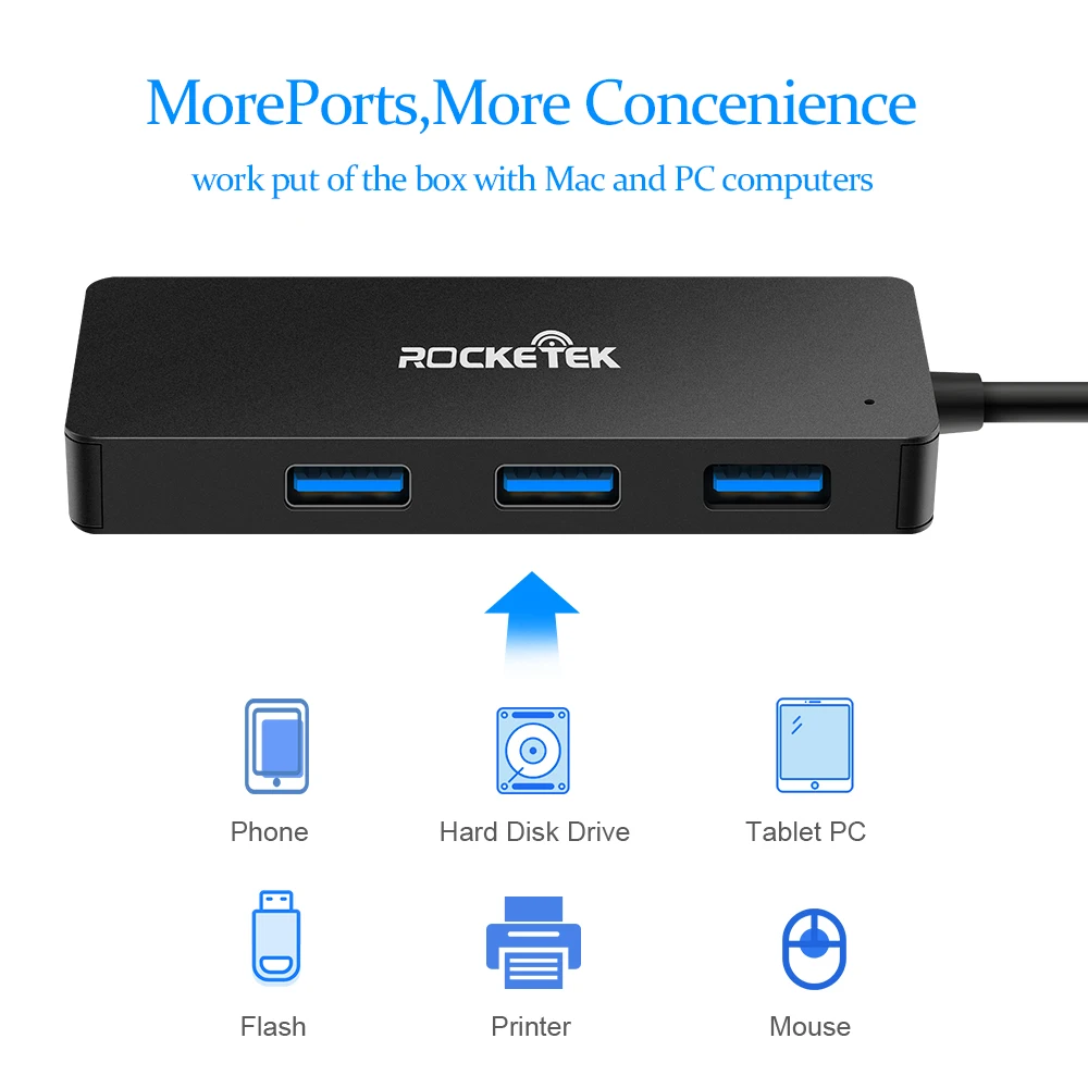 Rocketek алюминиевый сплав 3 0 USB концентратор и кардридер порта Тип c разветвитель Micro