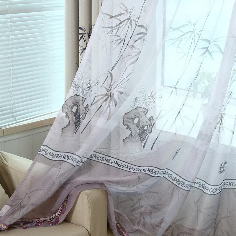 Color 1 Tulle Китайский бамбуковый дизайн, занавески, занавески для гостиной, отвесный тюль, занавески для спальни, Затемненные оконные украшения, ткань AG0022 - Цвет: Color 1 Tulle