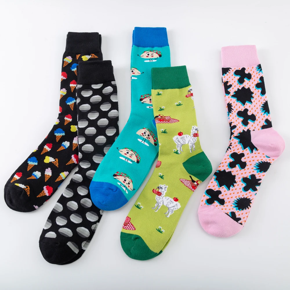 Забавные мужские хлопковые носки Harajuku креативные Альпака головоломка мороженое узор модные носки для лодок Новинка Платье Свадебные носки